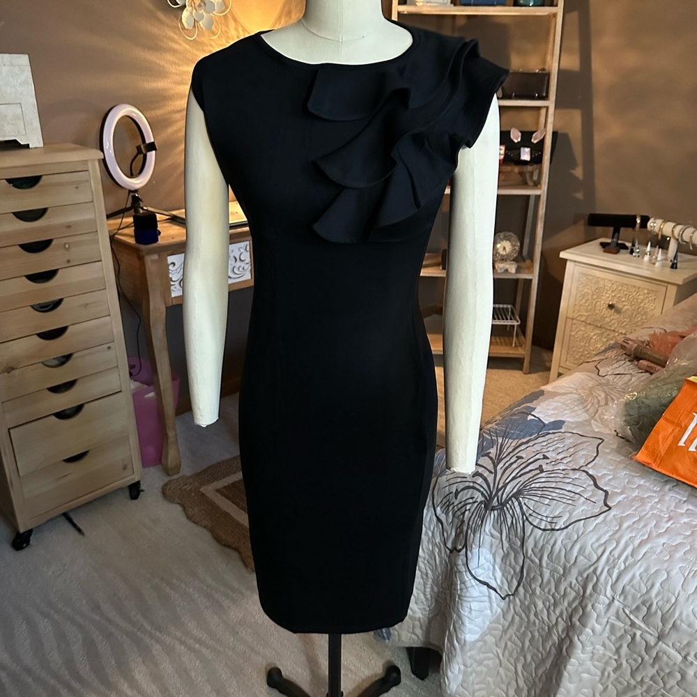 Visage Women’s Elegant Formal Ruffle sleeveless midi cocktail dress - Picture 2 of 7